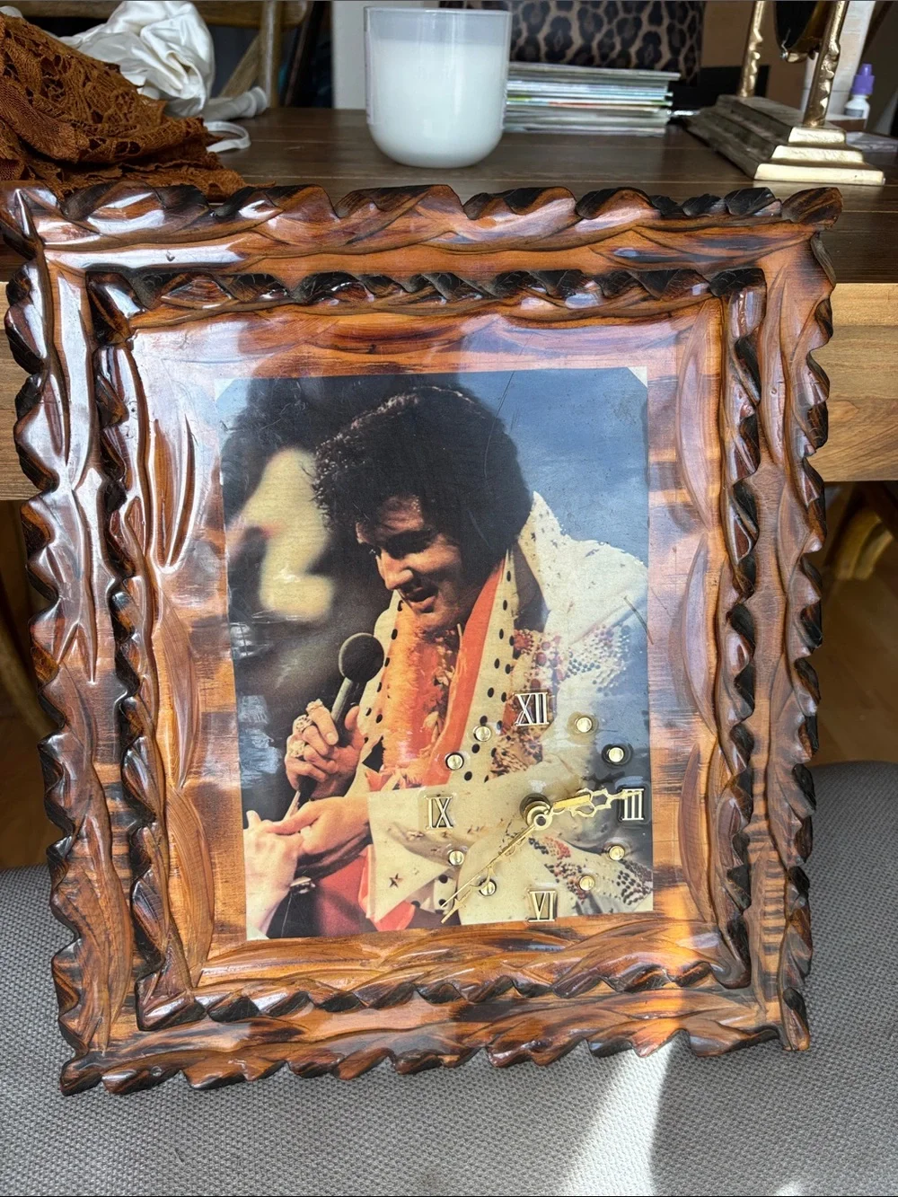 Vintage wood elvis clock